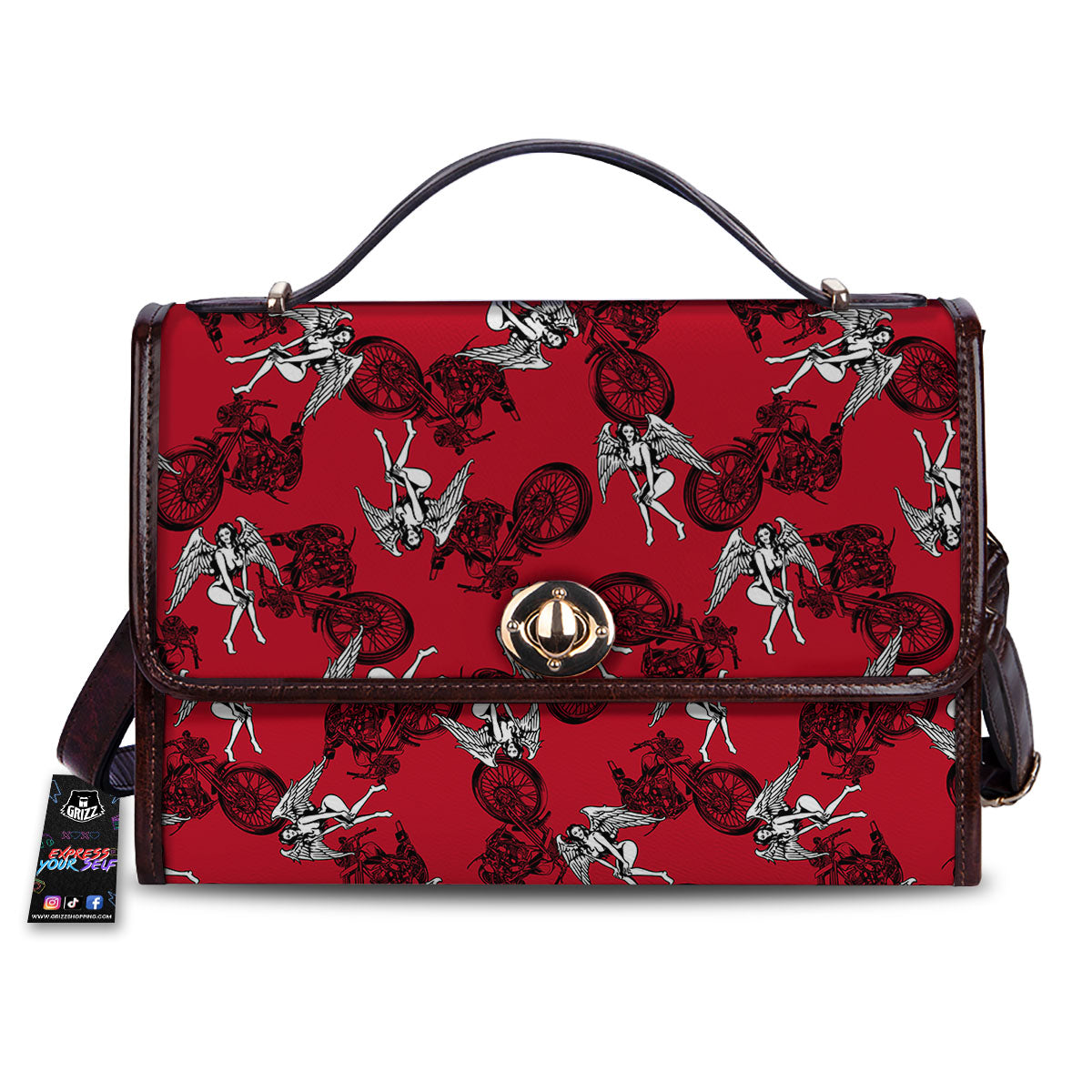 Angel And Motorcycle Print Pattern Women's Satchel Bag