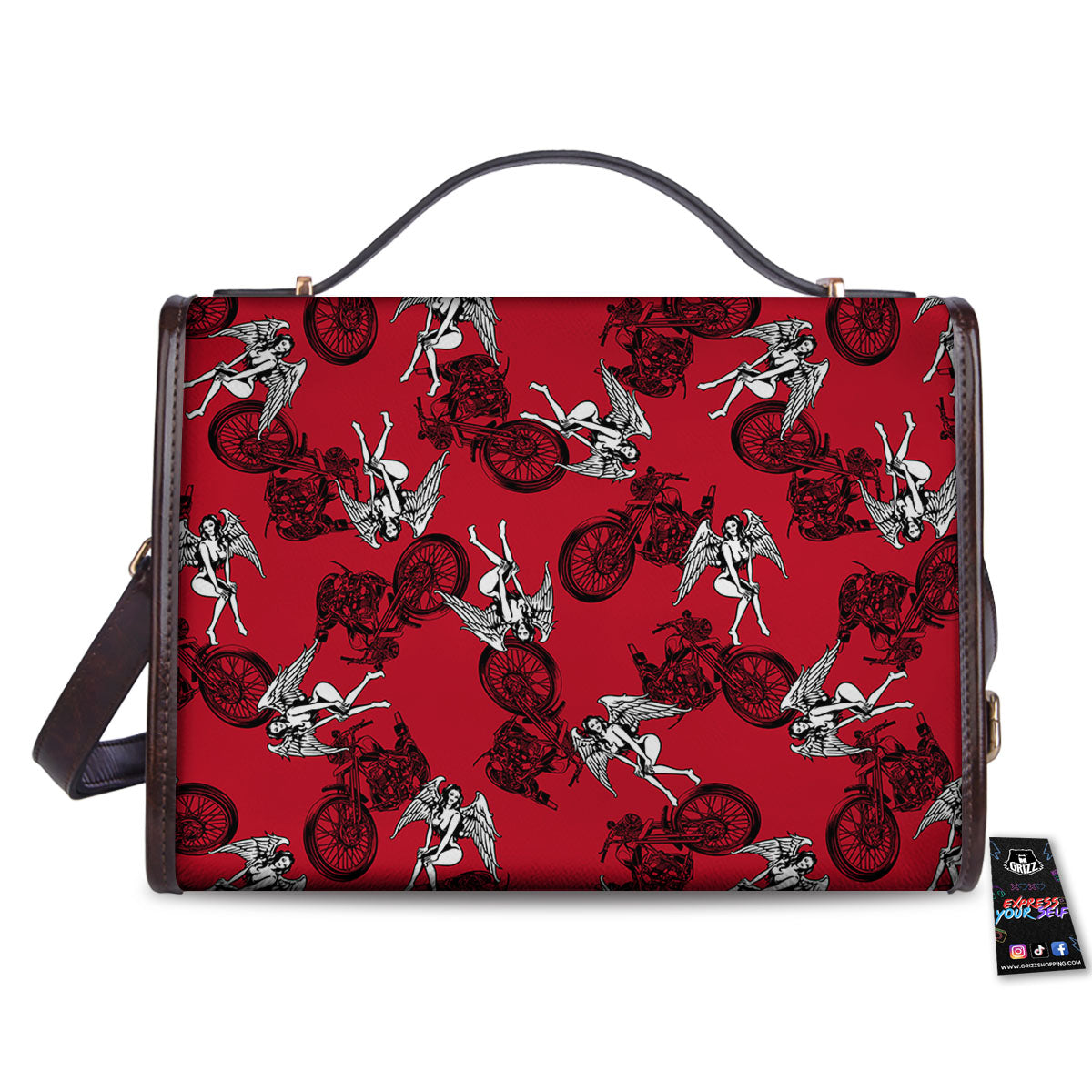 Angel And Motorcycle Print Pattern Women's Satchel Bag