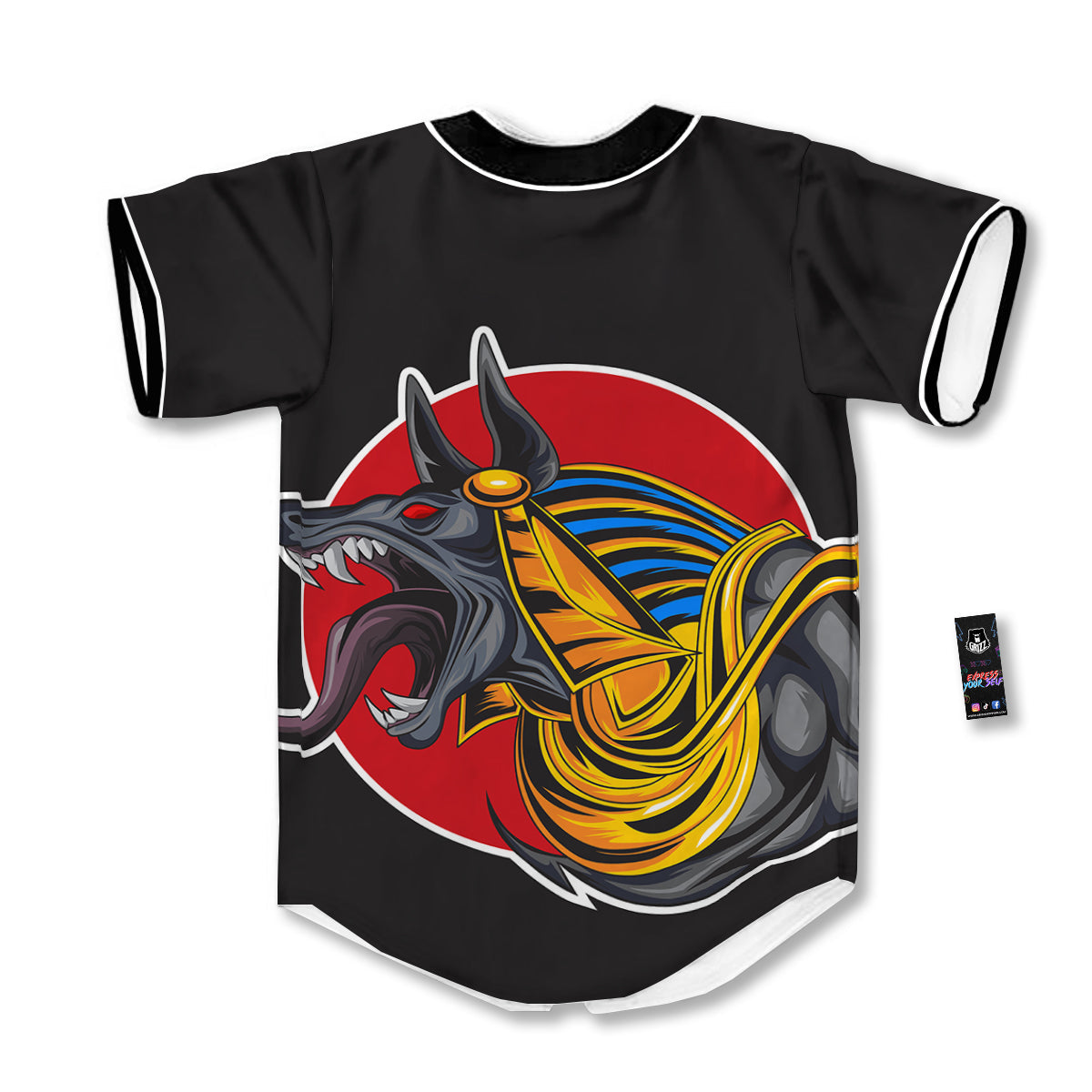 Angry Anubis Print Baseball Jersey-grizzshop