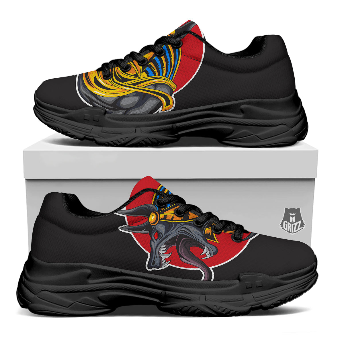 Angry Anubis Print Black Chunky Shoes-grizzshop