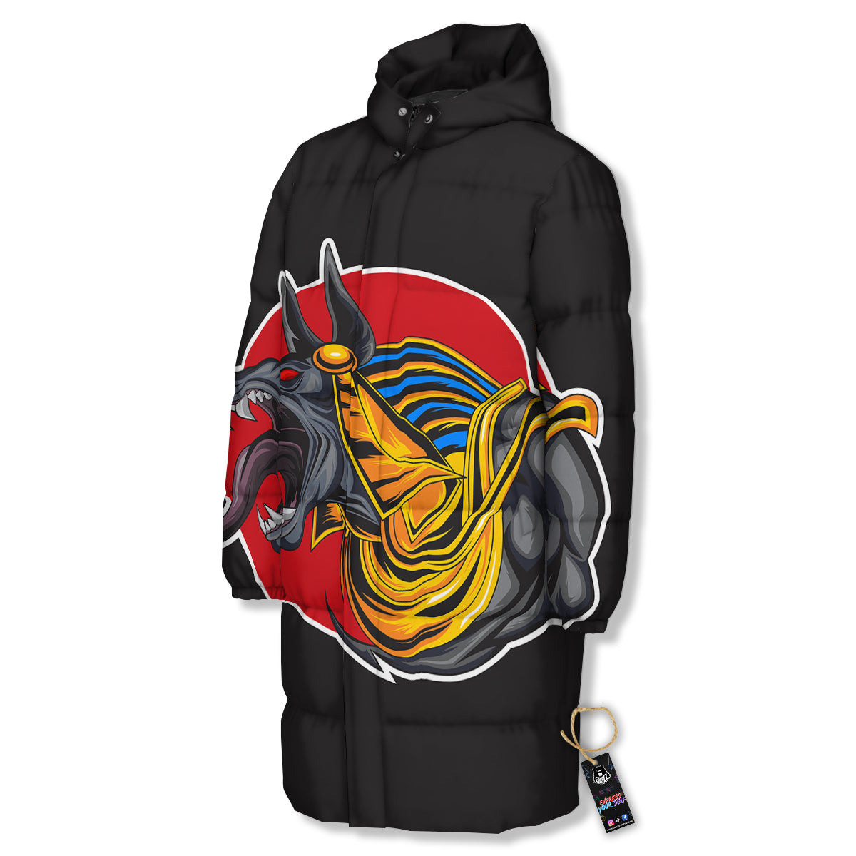 Angry Anubis Print Long Down Jacket-grizzshop