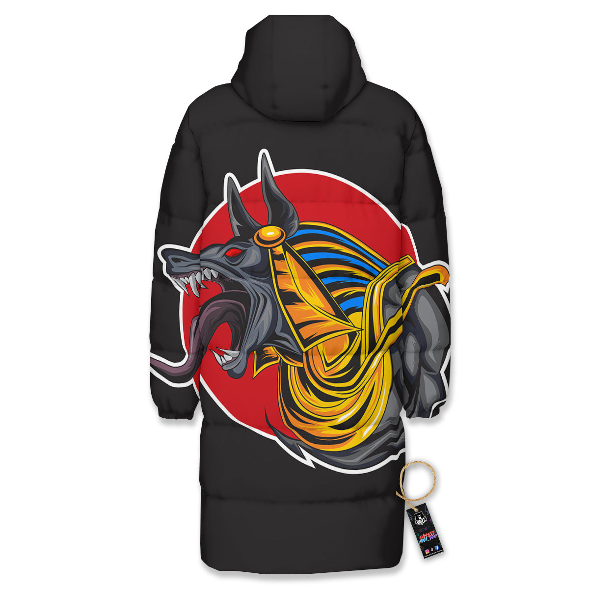 Angry Anubis Print Long Down Jacket-grizzshop