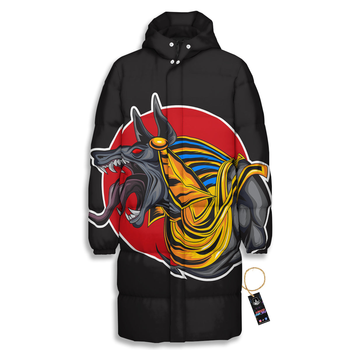 Angry Anubis Print Long Down Jacket-grizzshop