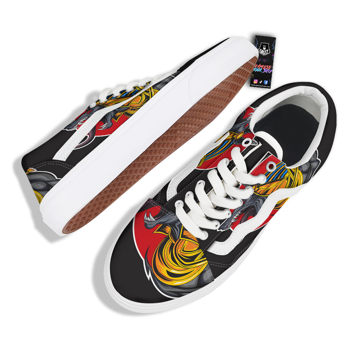 Angry Anubis Print Skate Shoes-grizzshop