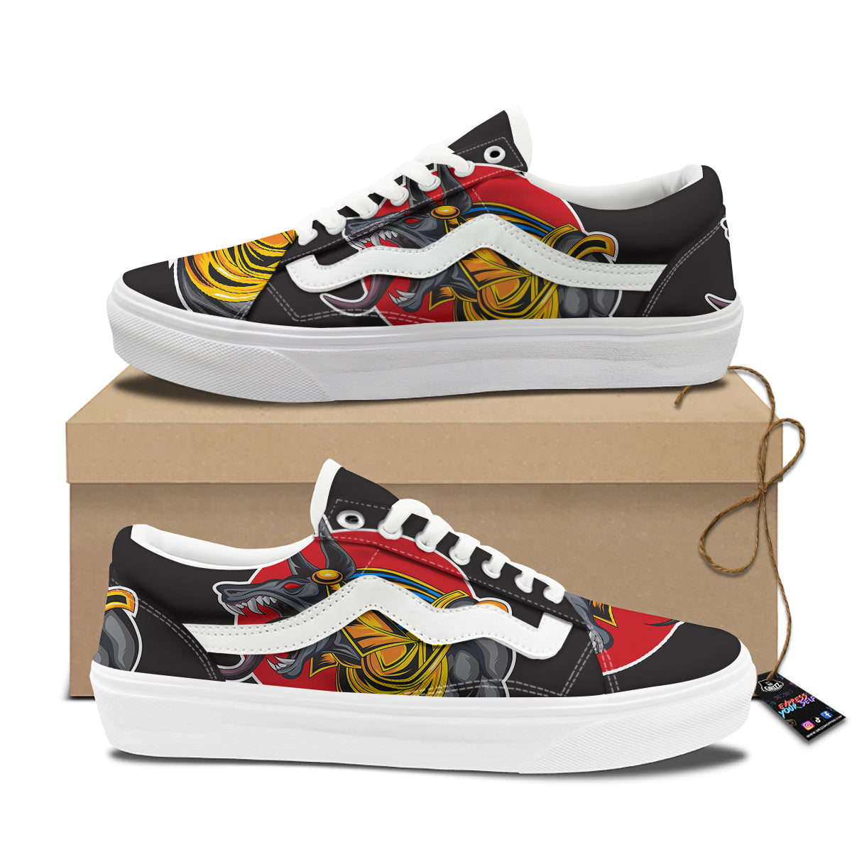 Angry Anubis Print Skate Shoes-grizzshop