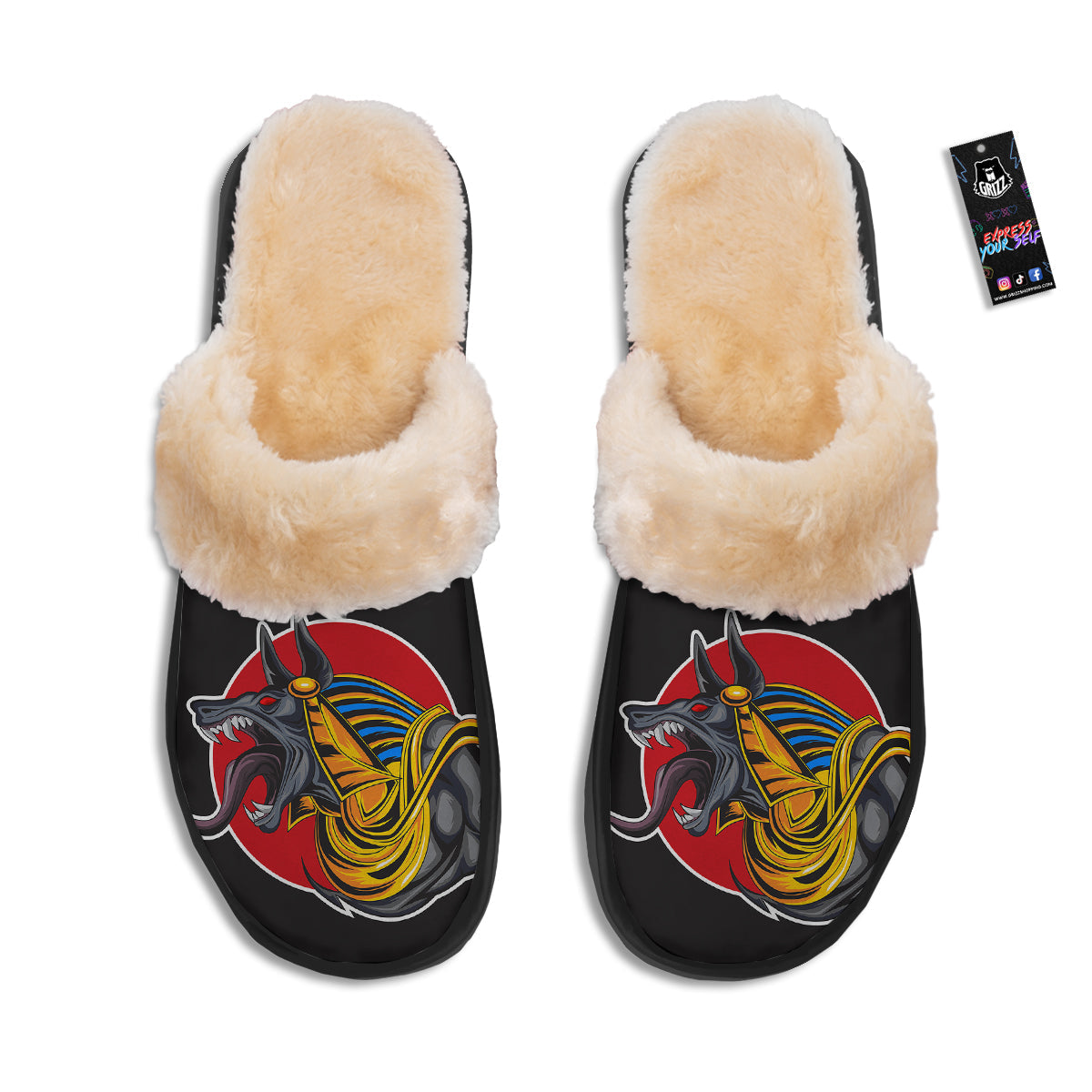 Angry Anubis Print Slippers-grizzshop
