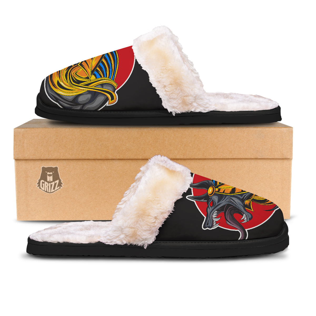 Angry Anubis Print Slippers-grizzshop