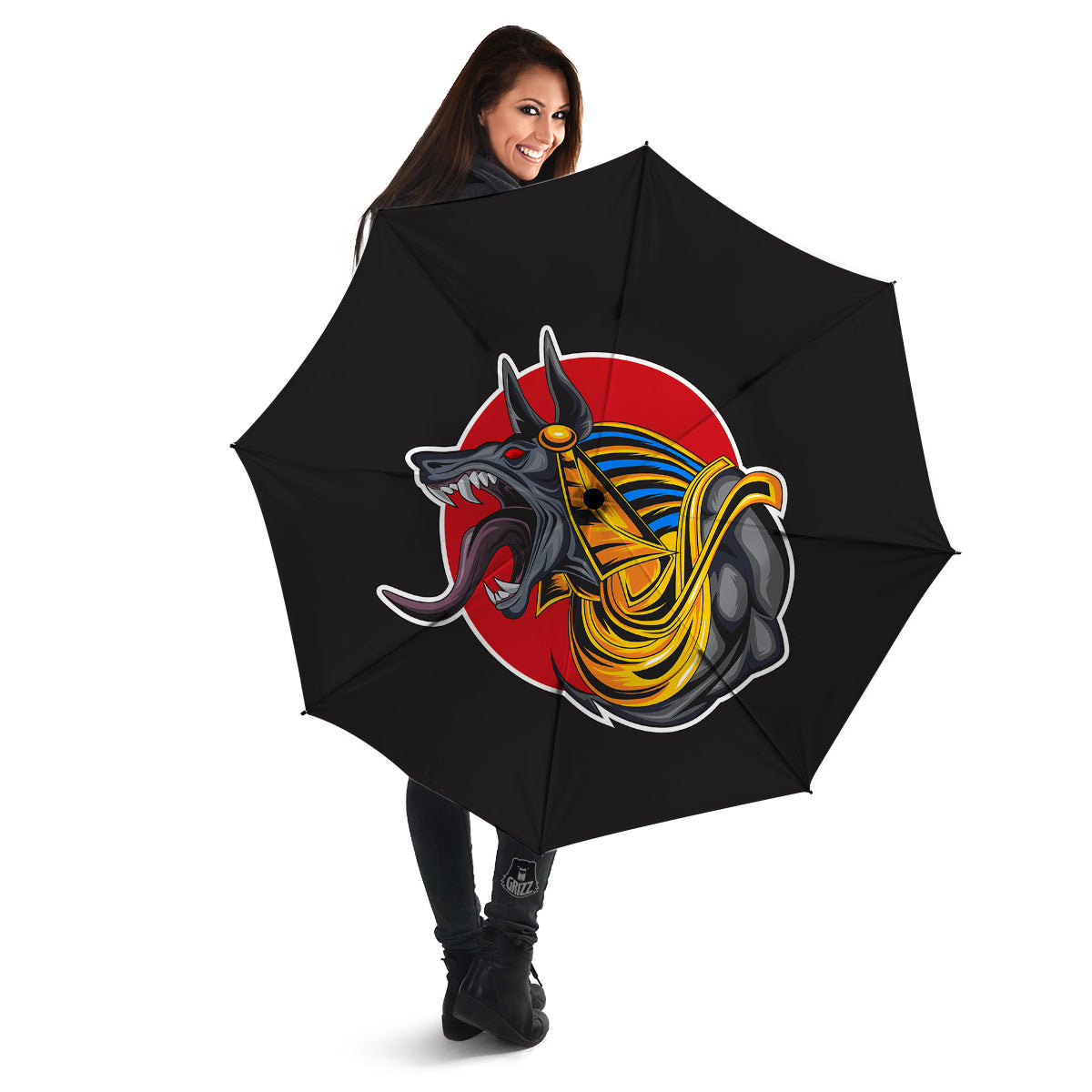 Angry Anubis Print Umbrella-grizzshop
