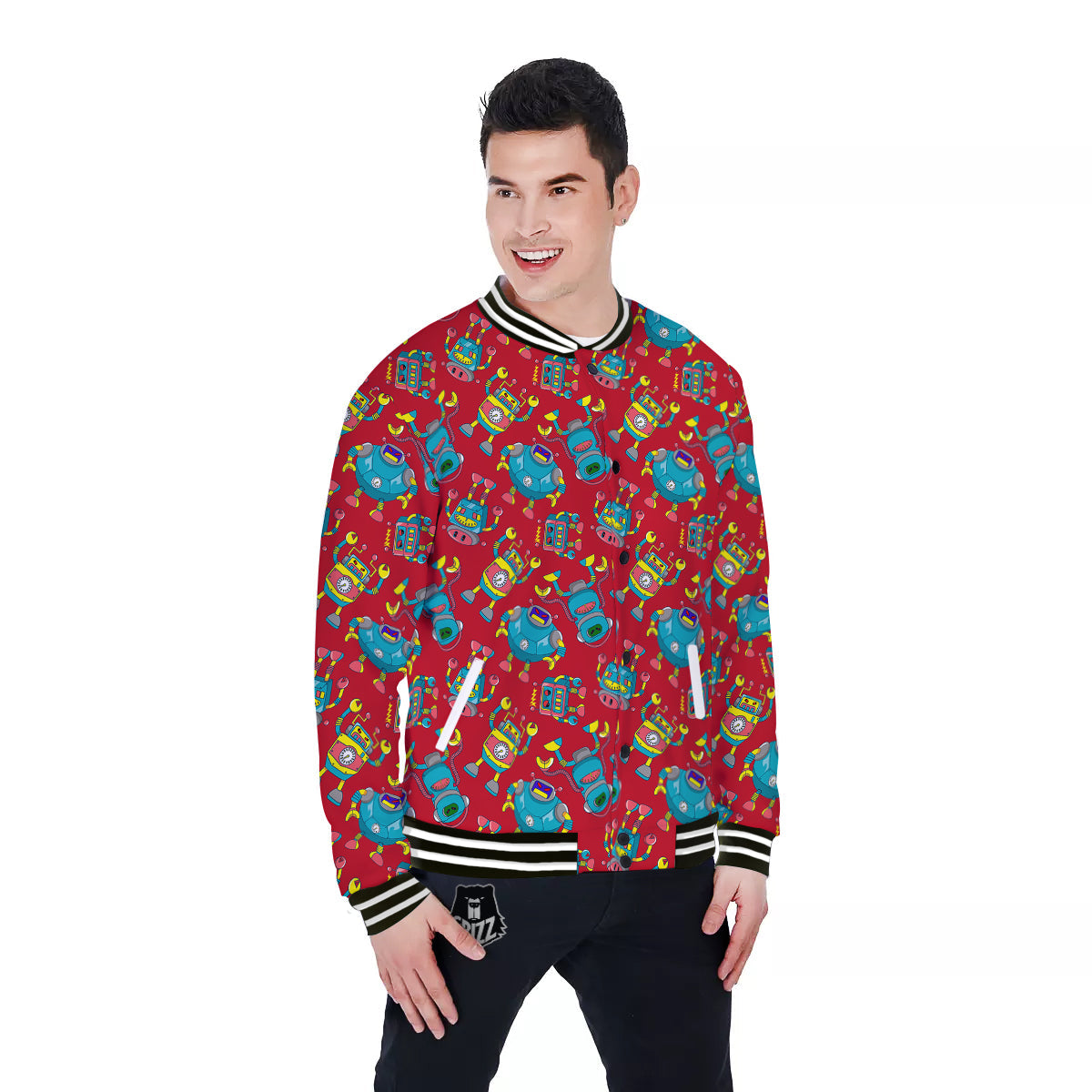 Angry Robot Print Pattern Baseball Jacket-grizzshop