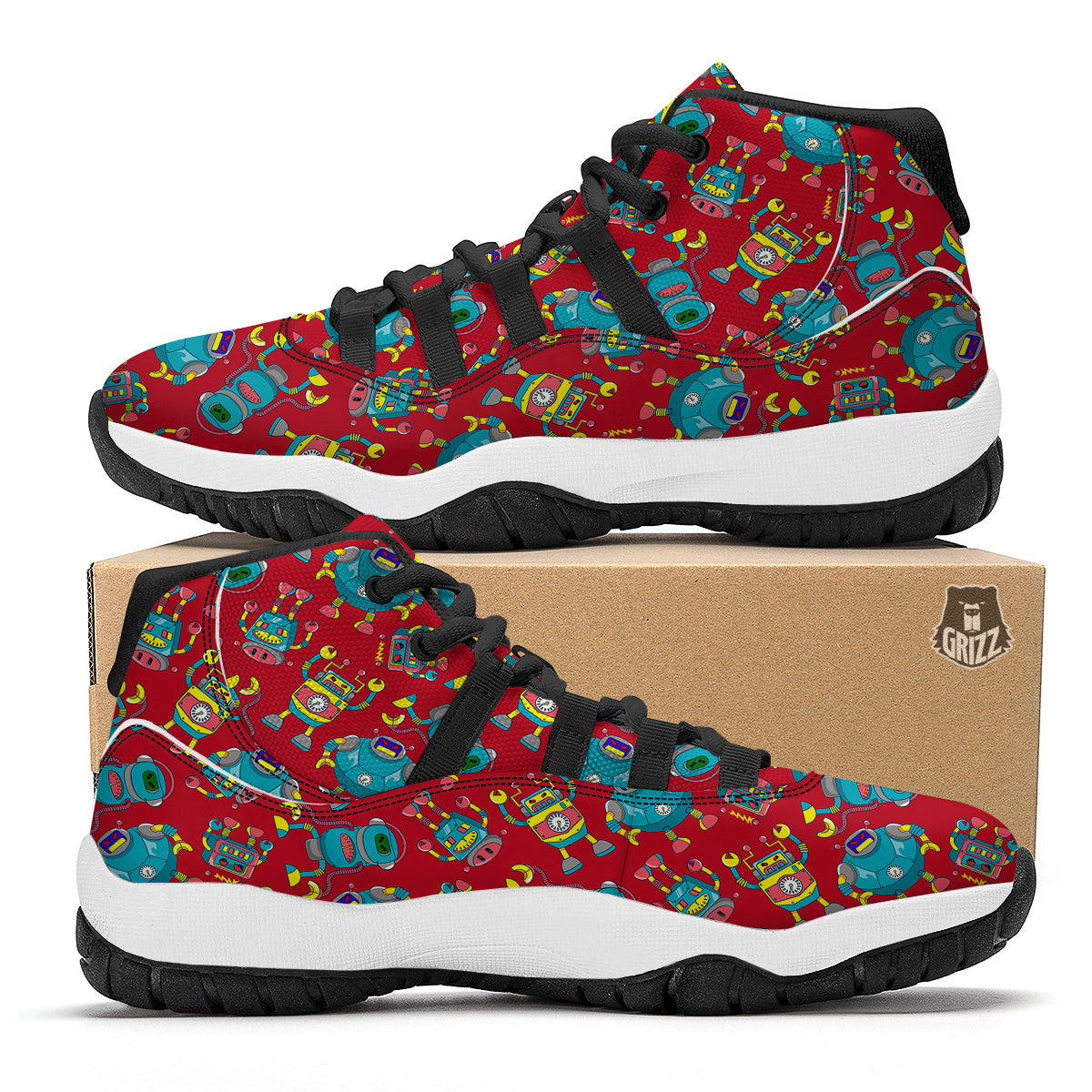 Angry Robot Print Pattern Black Bball Shoes-grizzshop