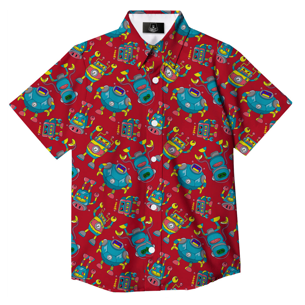Angry Robot Print Pattern Button Up Shirt-grizzshop