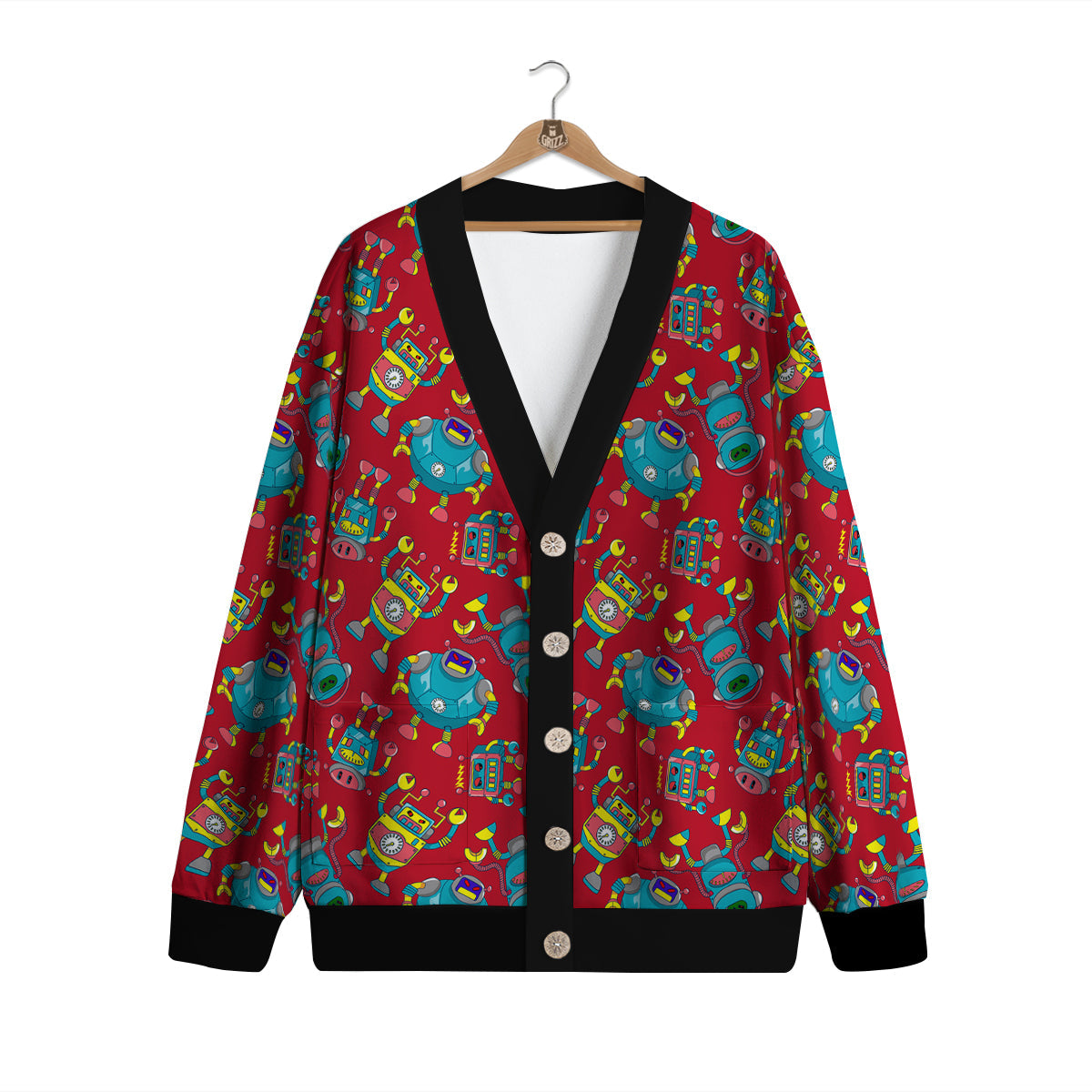 Angry Robot Print Pattern Cardigan-grizzshop