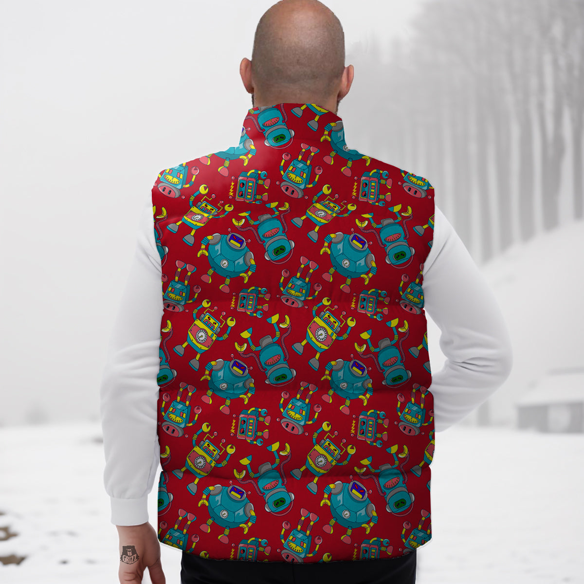 Angry Robot Print Pattern Down Vest-grizzshop