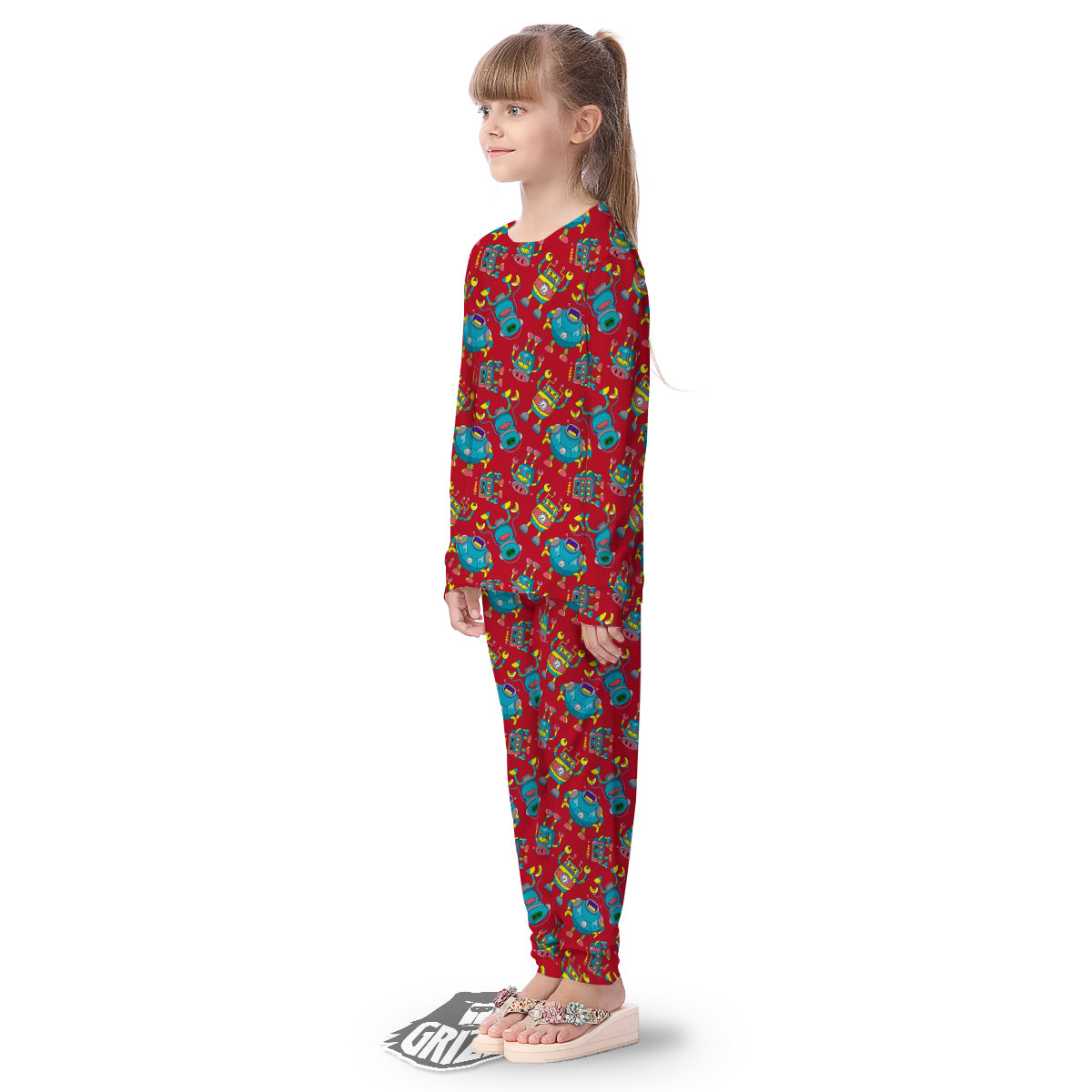 Angry Robot Print Pattern Kid's Pajamas-grizzshop