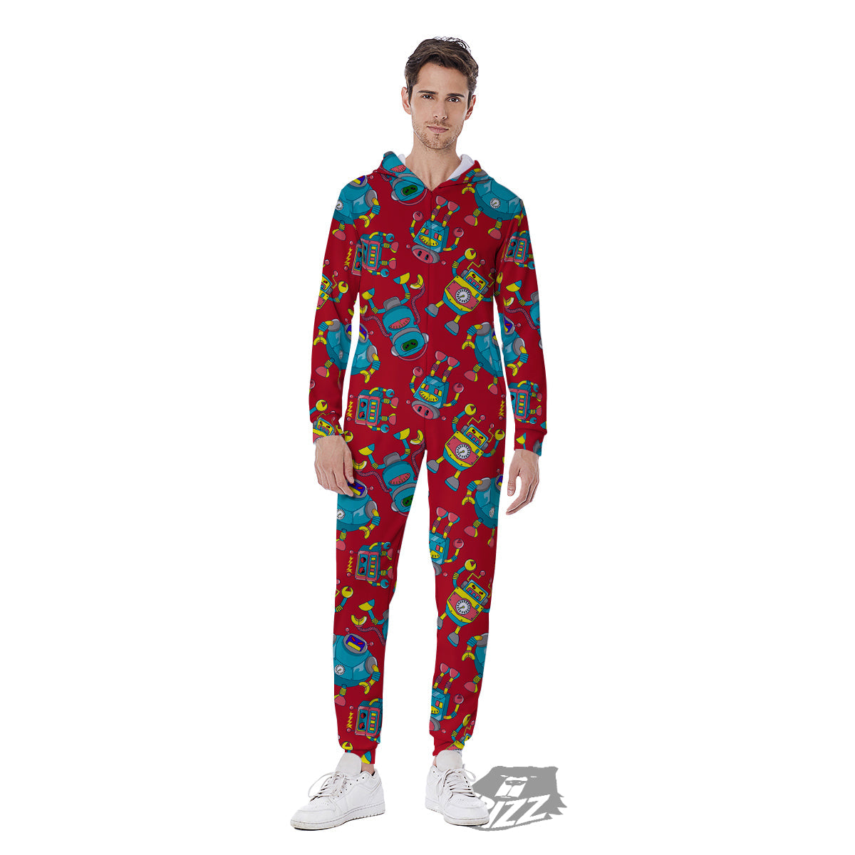 Angry Robot Print Pattern Men's Jumpsuit-grizzshop