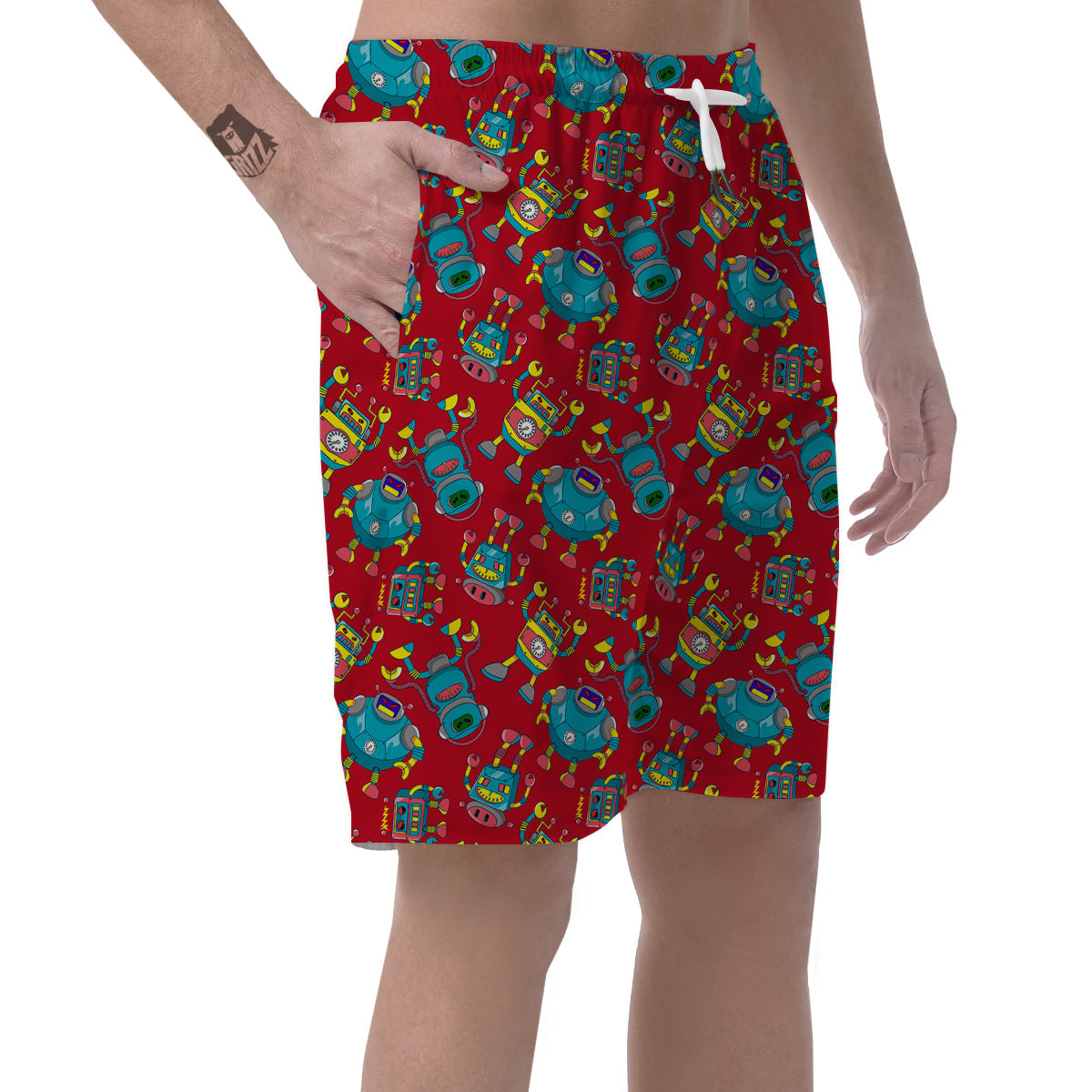 Angry Robot Print Pattern Men's Shorts-grizzshop