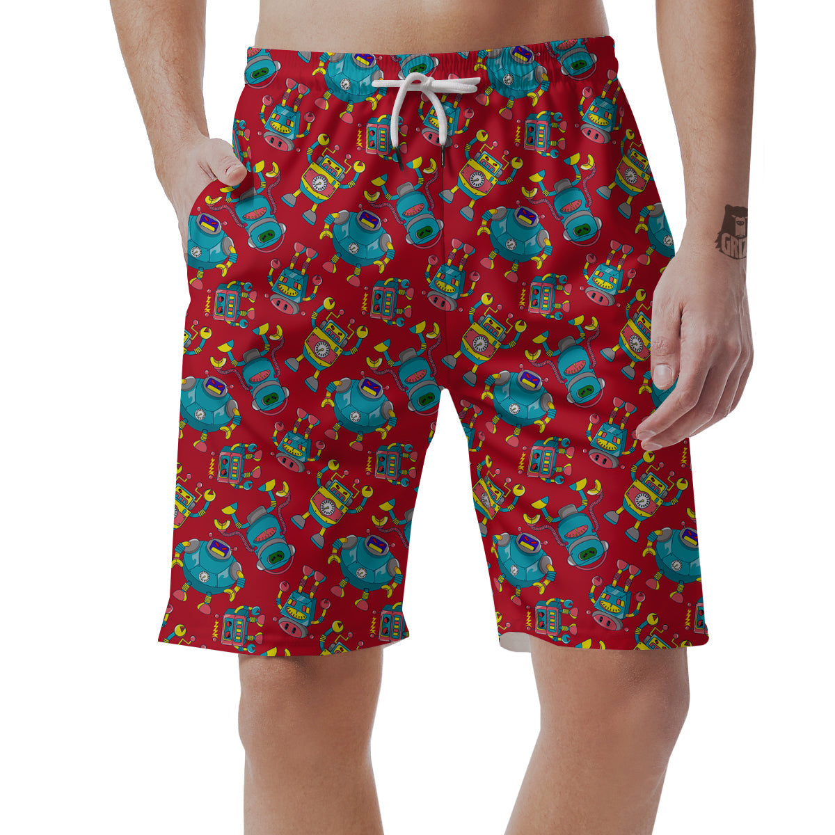 Angry Robot Print Pattern Men's Shorts-grizzshop