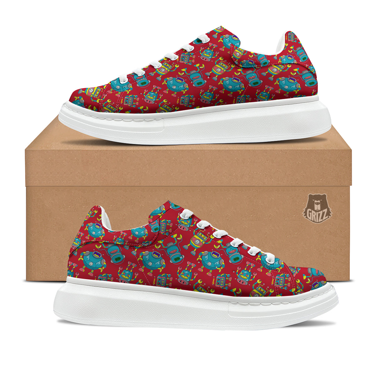 Angry Robot Print Pattern Platform Shoes-grizzshop