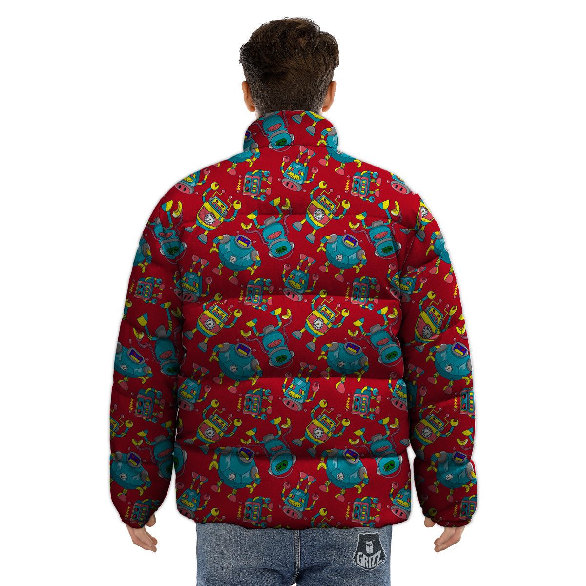 Angry Robot Print Pattern Puffer Jacket-grizzshop