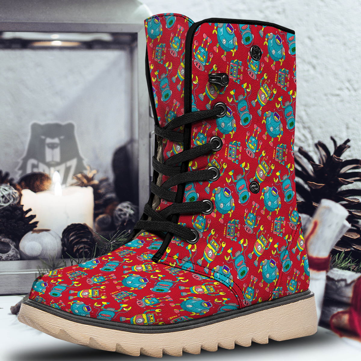 Angry Robot Print Pattern Snow Boots-grizzshop