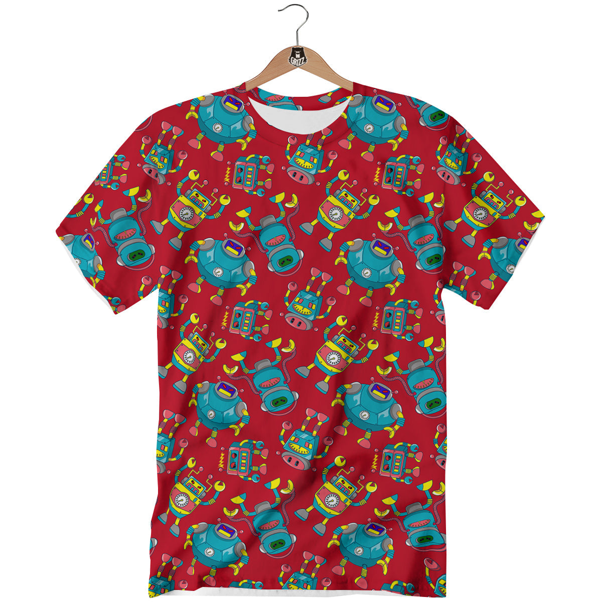 Angry Robot Print Pattern T-Shirt-grizzshop
