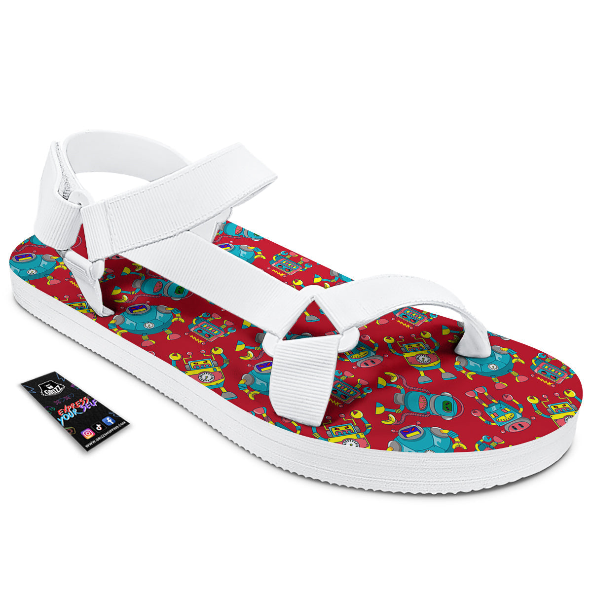 Angry Robot Print Pattern White Open Toe Sandals-grizzshop