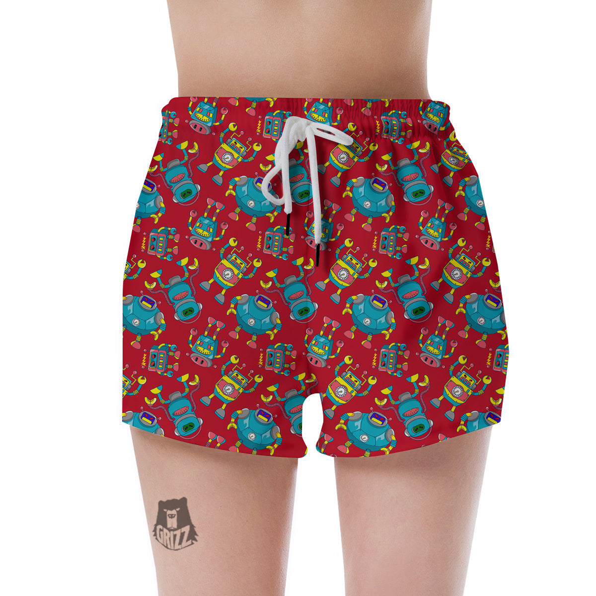 Angry Robot Print Pattern Women's Shorts-grizzshop