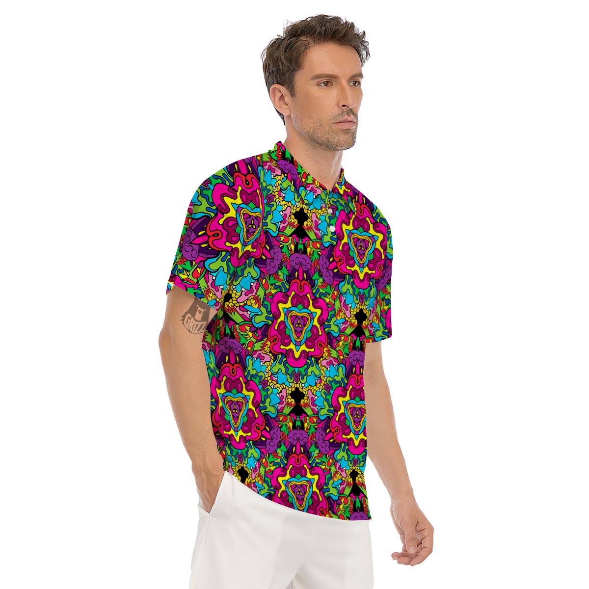 Animal Hippie Psychedelic Men's Golf Shirts-grizzshop