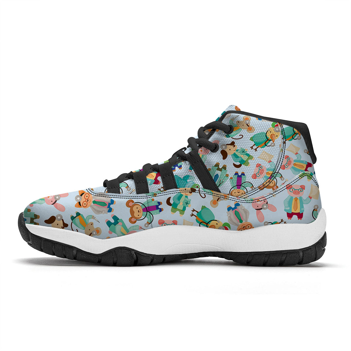 Animal Nurse Pattern Print Black Bball Shoes-grizzshop