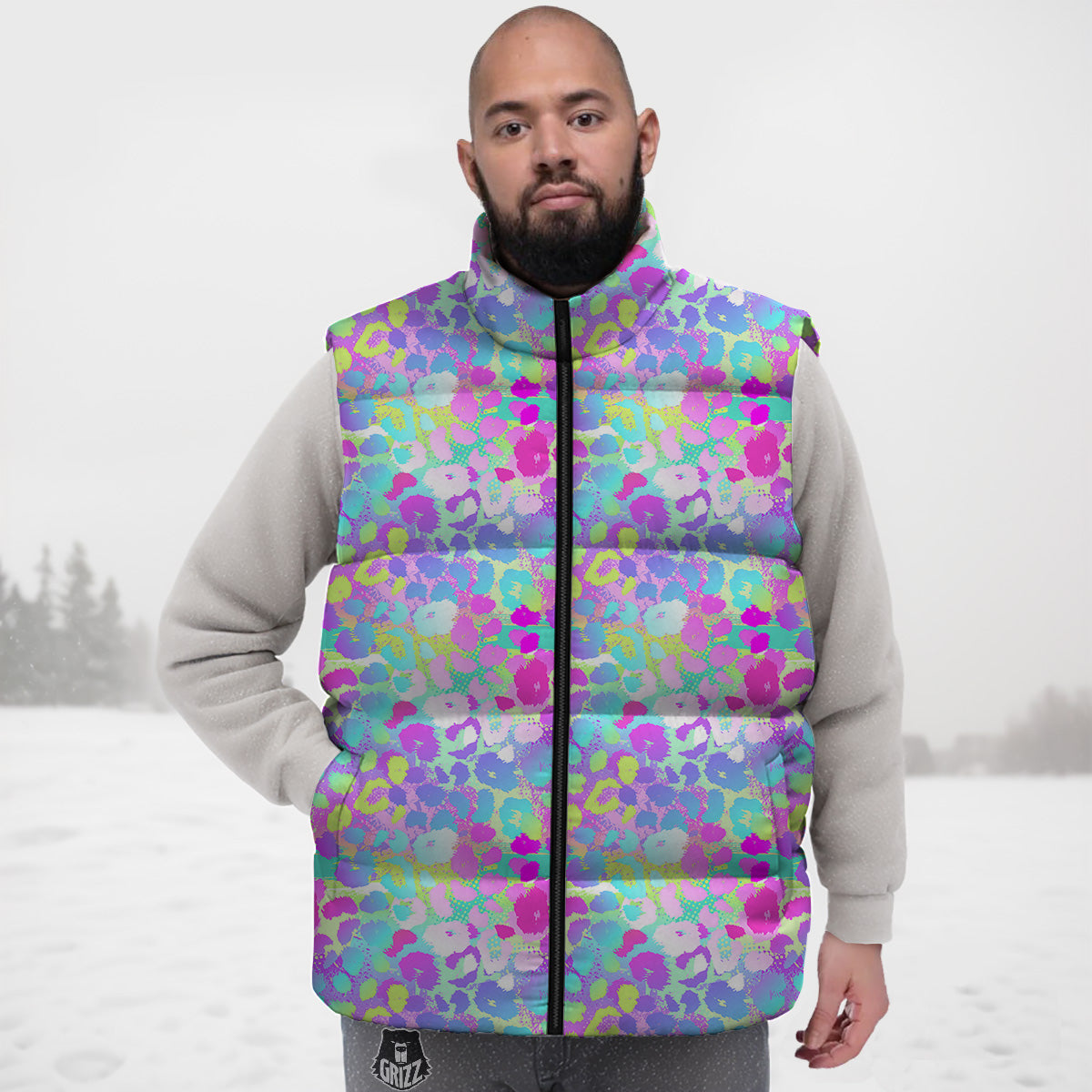 Animal Nurse Pattern Print Down Vest