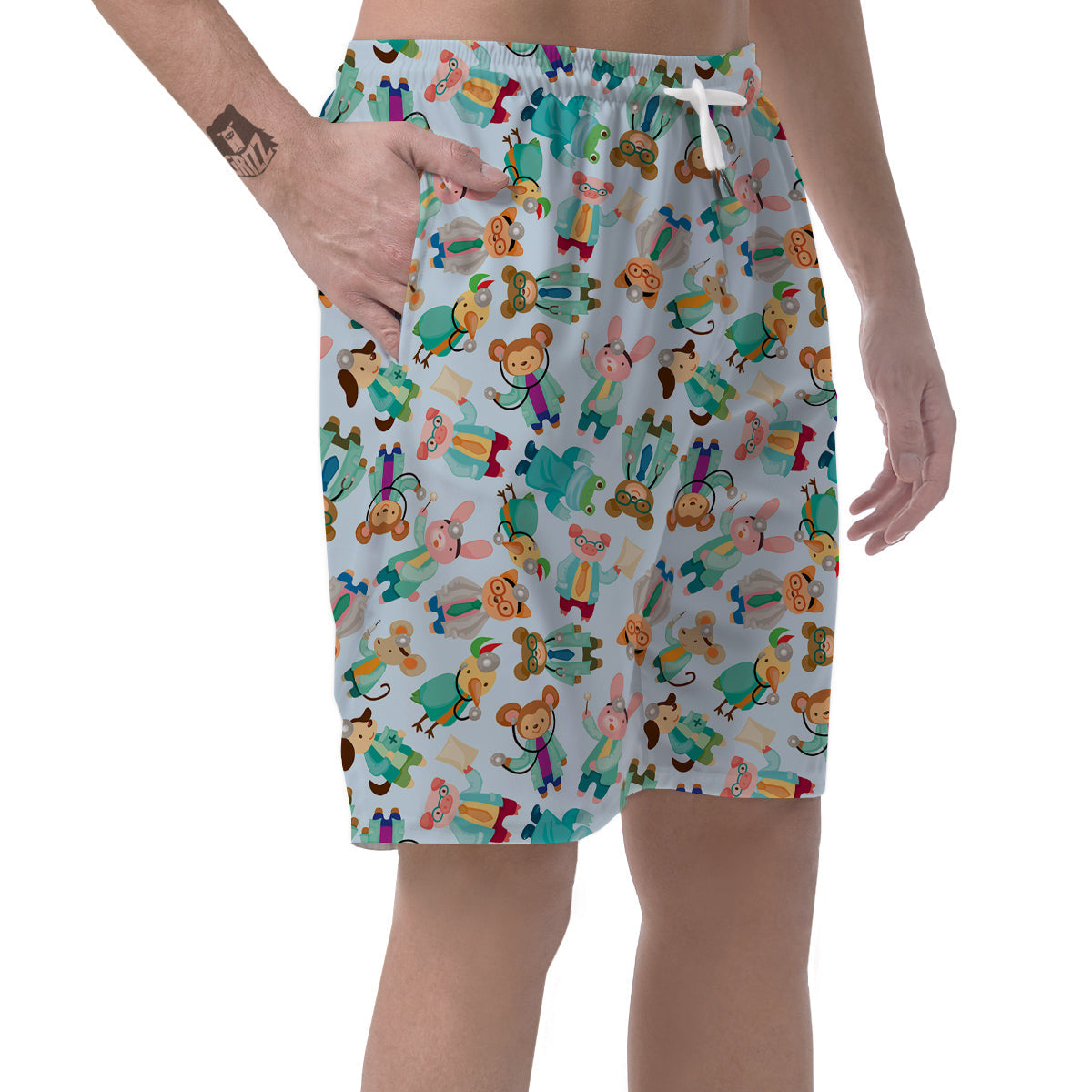 Animal Nurse Pattern Print Men's Shorts-grizzshop