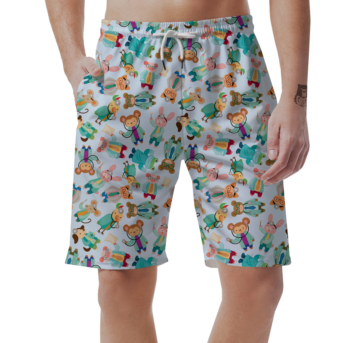 Animal Nurse Pattern Print Men's Shorts-grizzshop