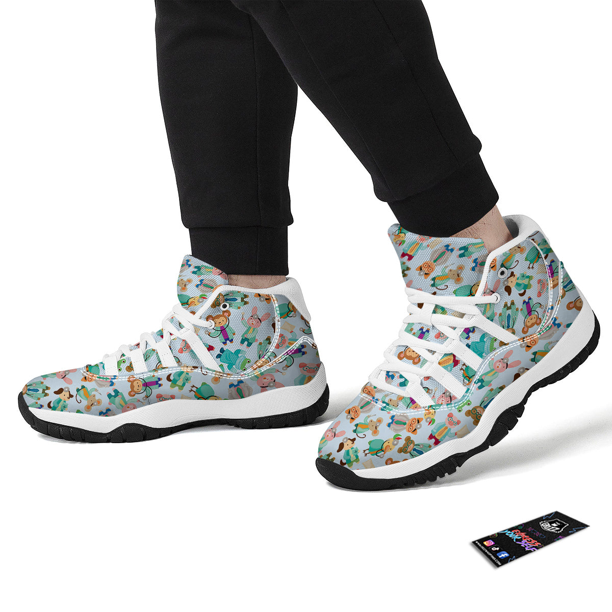 Animal Nurse Pattern Print White Bball Shoes-grizzshop