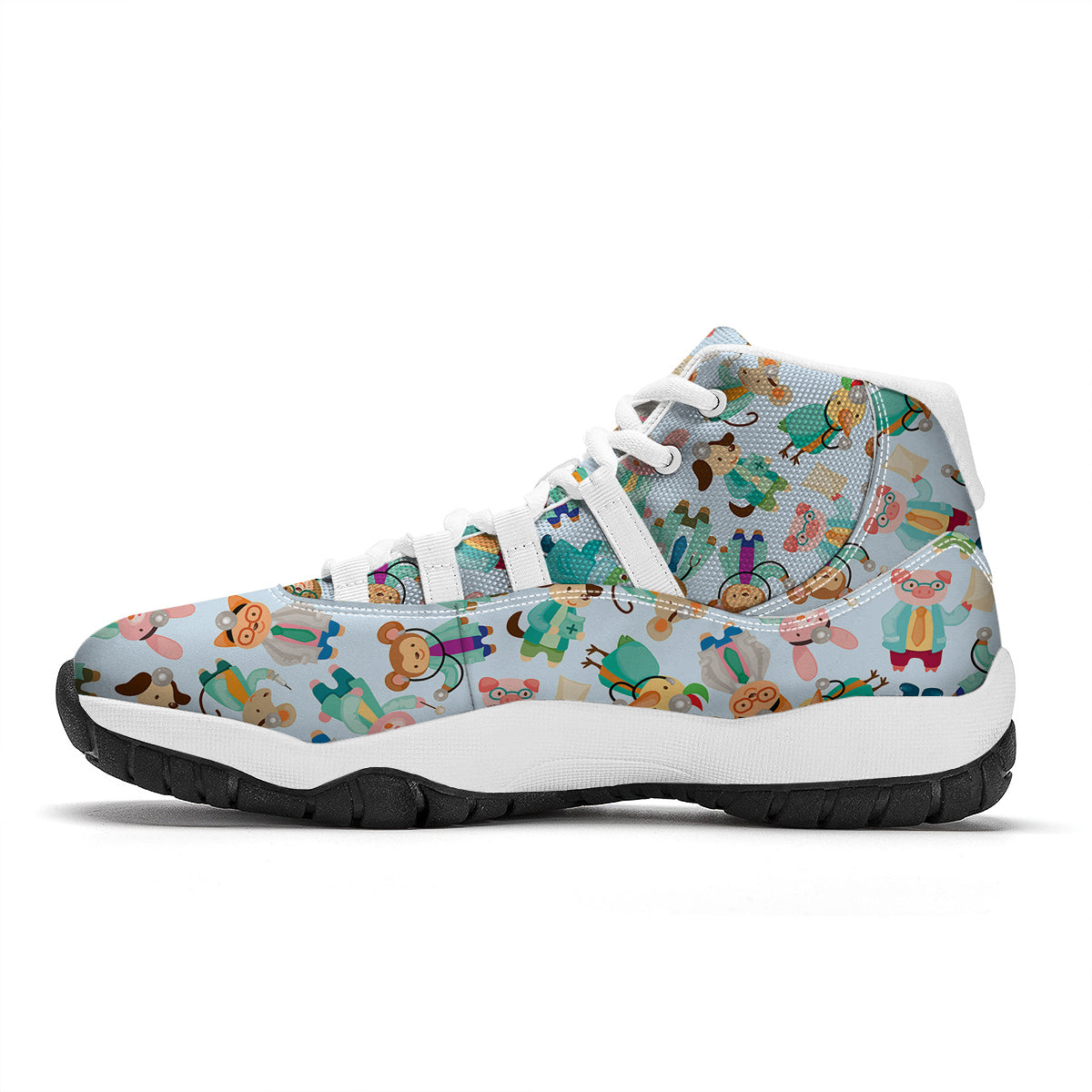 Animal Nurse Pattern Print White Bball Shoes-grizzshop