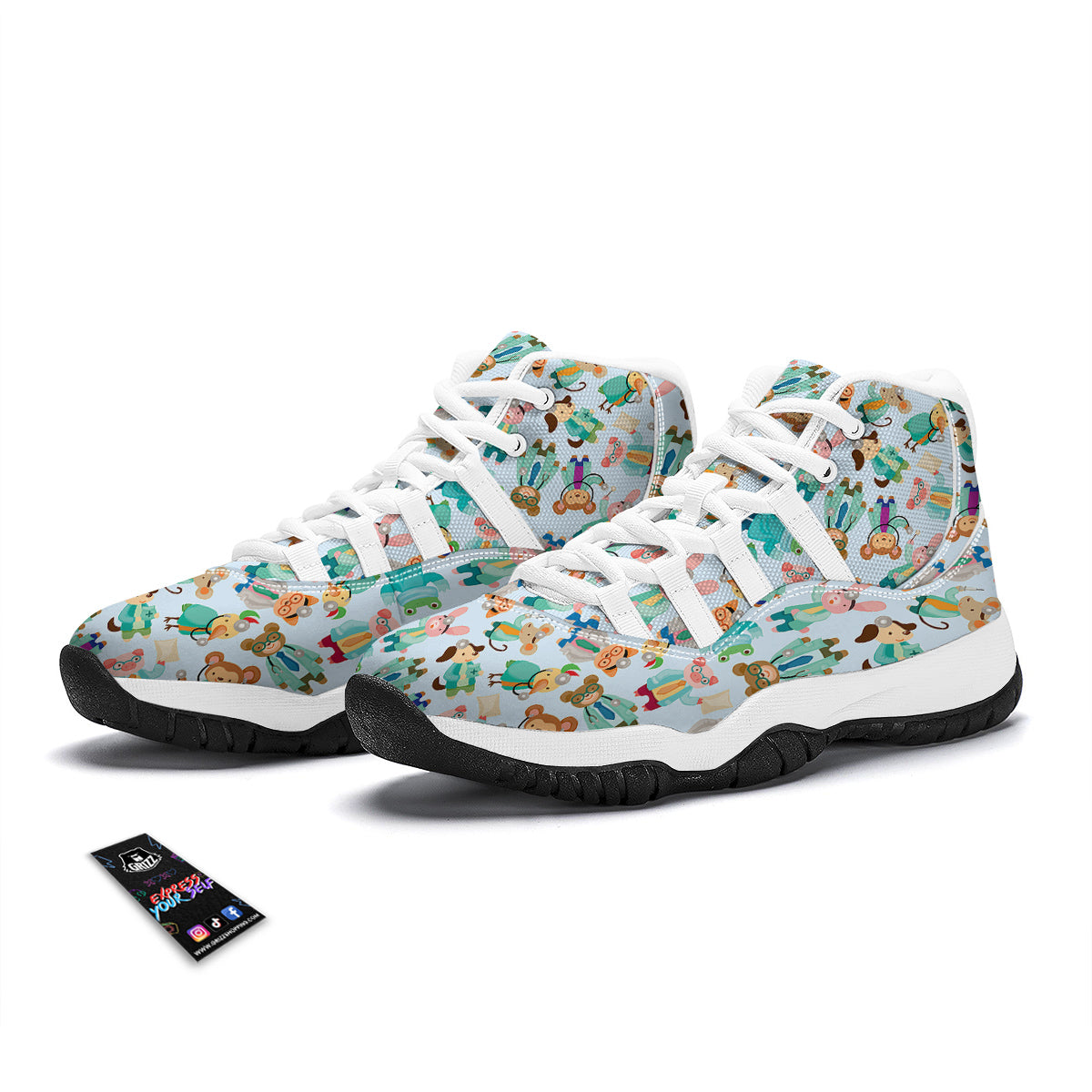 Animal Nurse Pattern Print White Bball Shoes-grizzshop