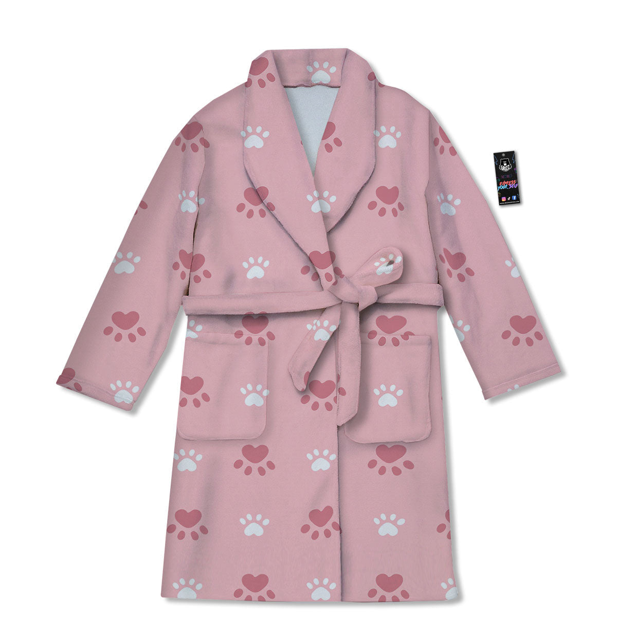 Animal Paw White And Pink Print Pattern Bathrobe-grizzshop