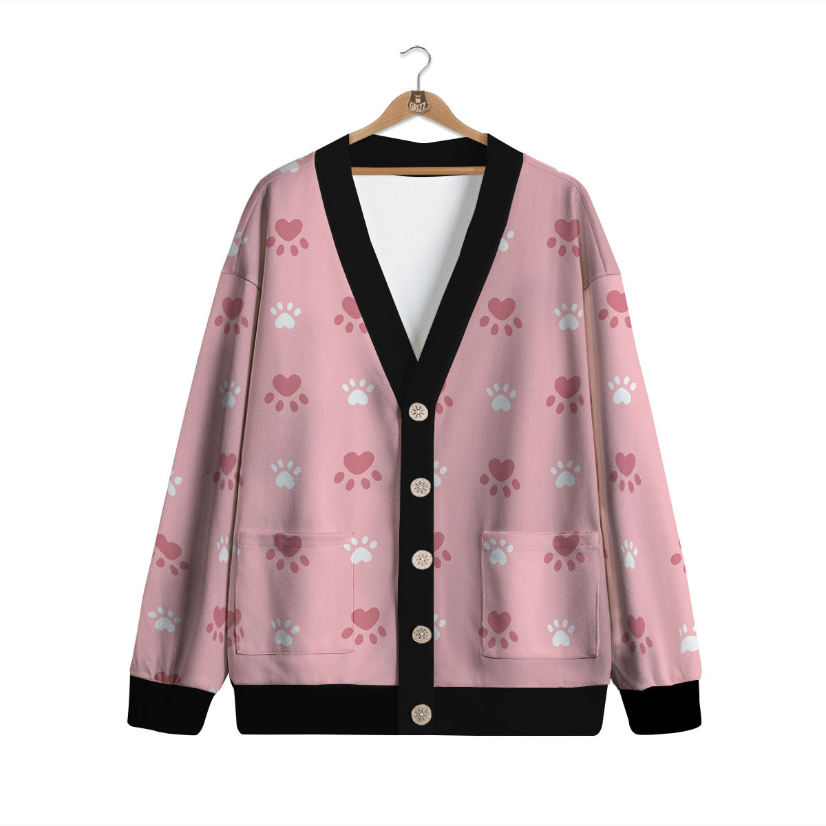 Animal Paw White And Pink Print Pattern Cardigan-grizzshop