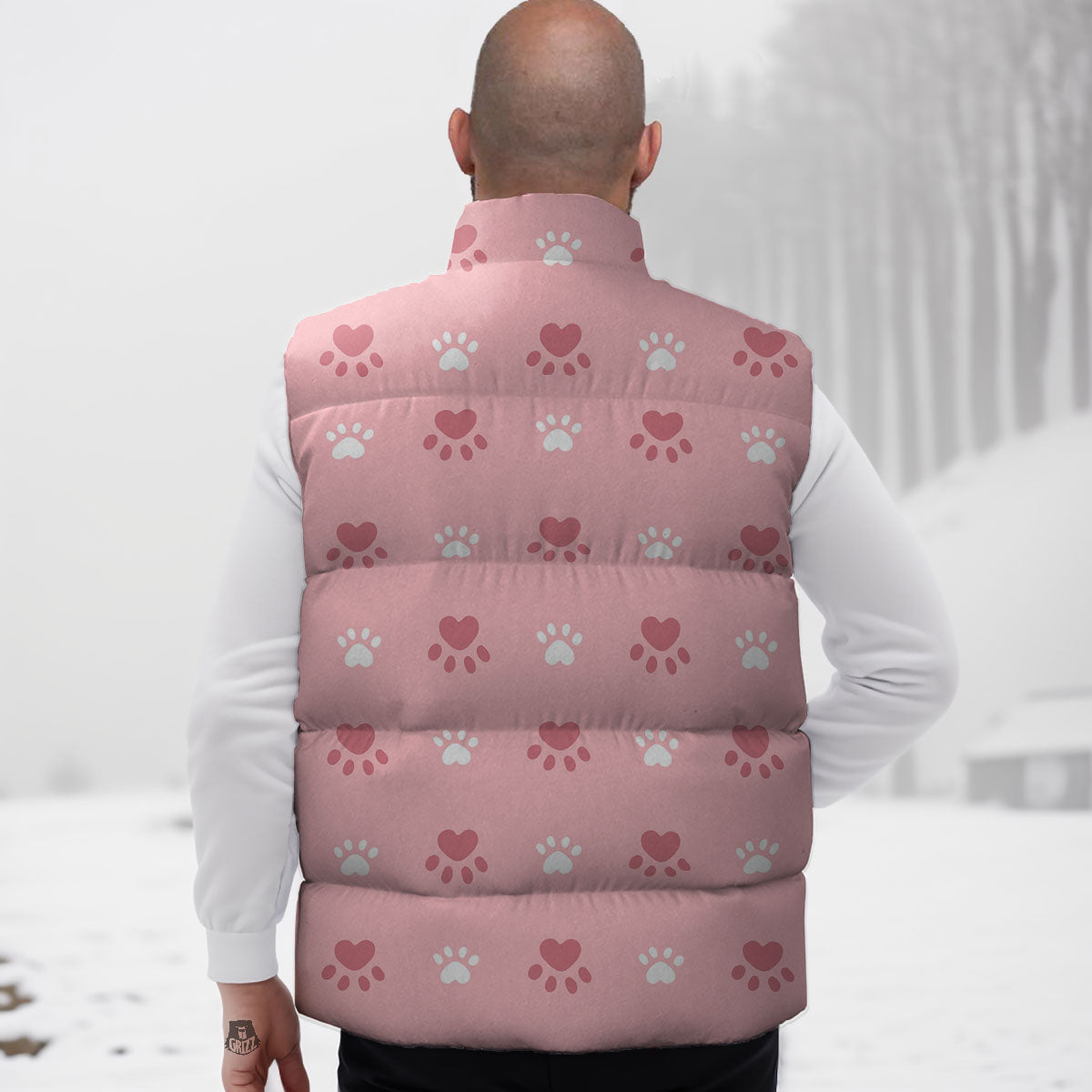 Animal Paw White And Pink Print Pattern Down Vest