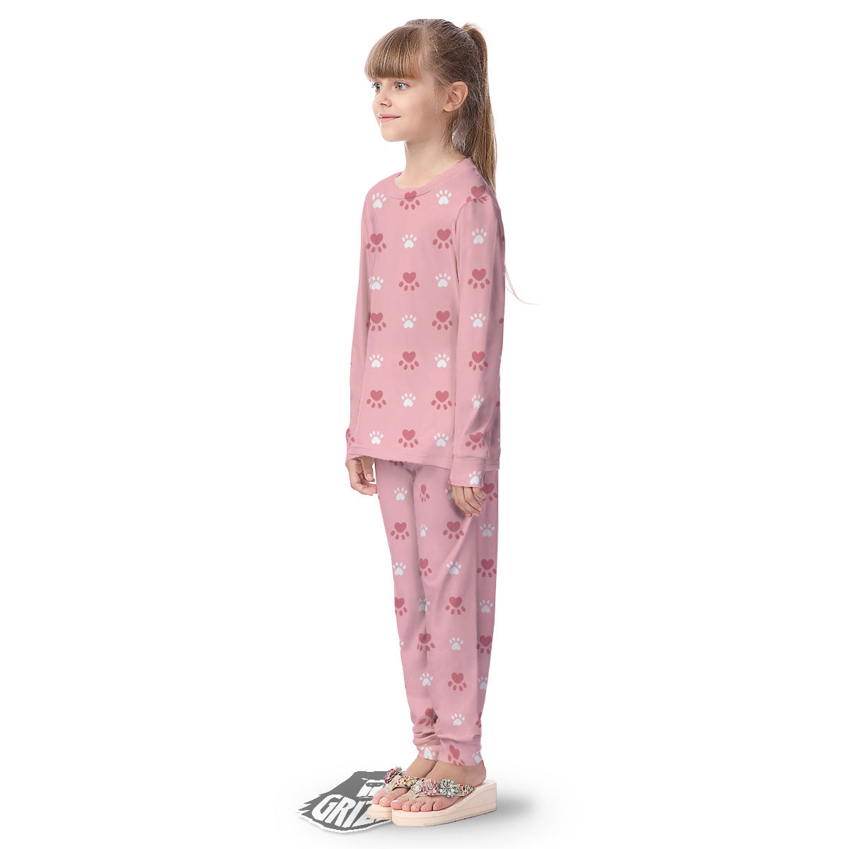 Animal Paw White And Pink Print Pattern Kid's Pajamas-grizzshop