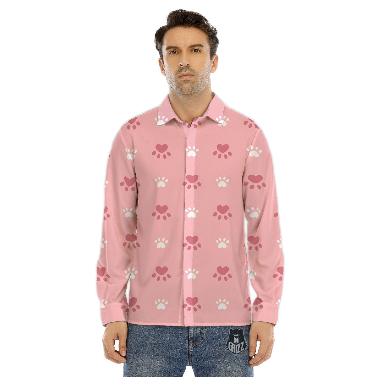 Animal Paw White And Pink Print Pattern Men's Dress Shirts-grizzshop