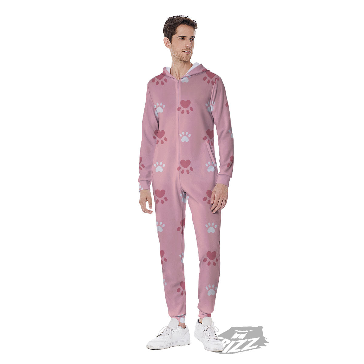 Animal Paw White And Pink Print Pattern Men's Jumpsuit-grizzshop