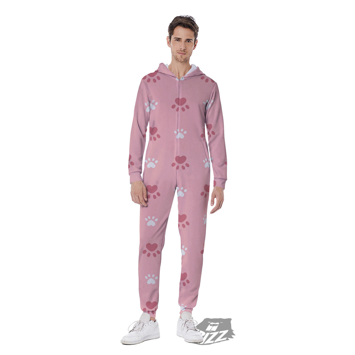 Animal Paw White And Pink Print Pattern Men's Jumpsuit-grizzshop