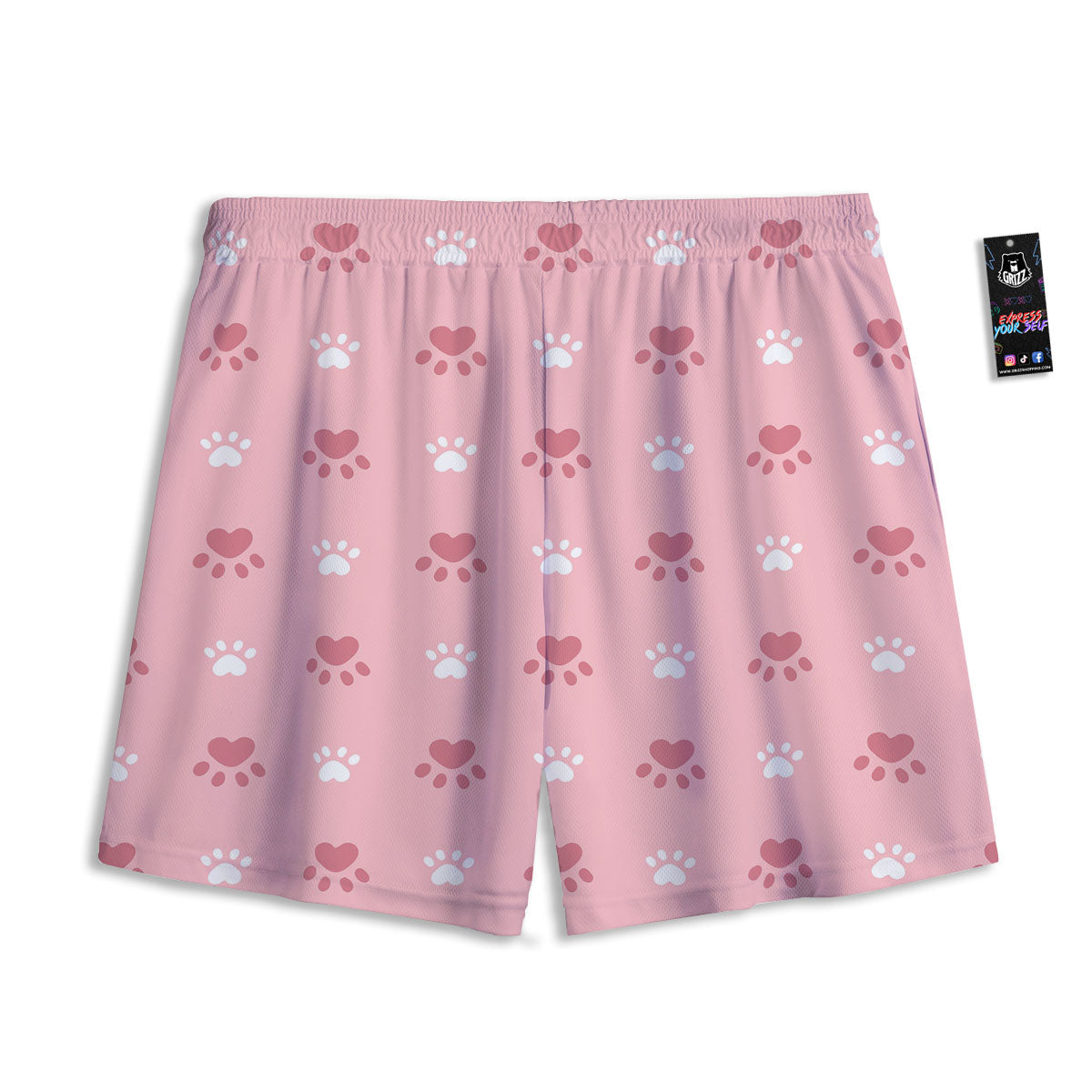 Animal Paw White And Pink Print Pattern Mesh Shorts