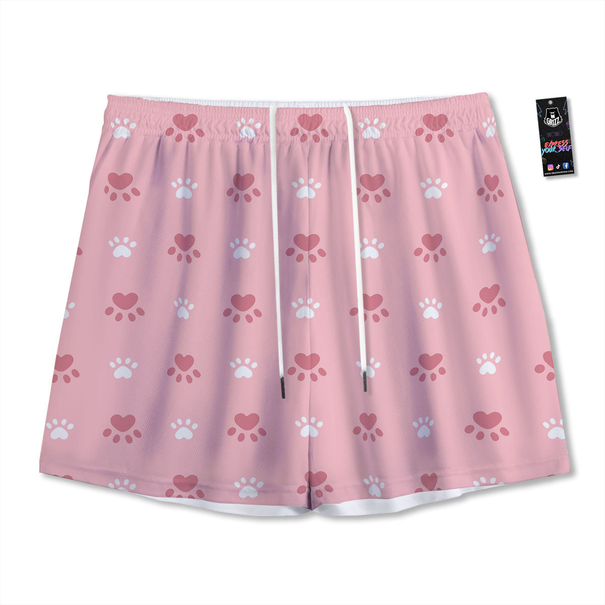 Animal Paw White And Pink Print Pattern Mesh Shorts