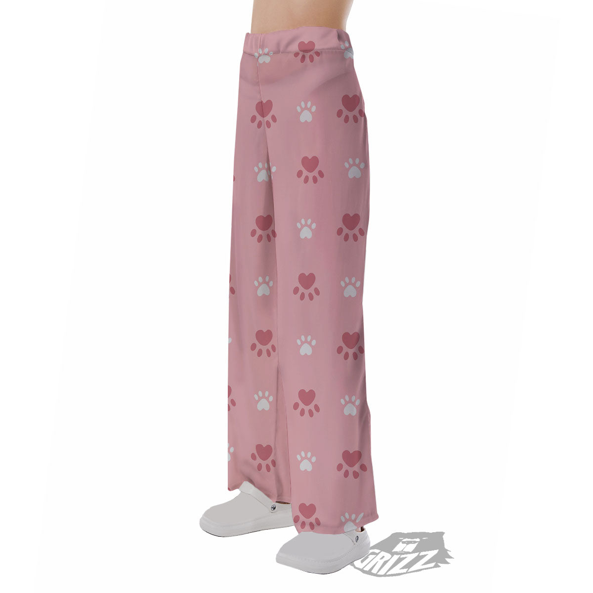 Animal Paw White And Pink Print Pattern Pajama Pants-grizzshop