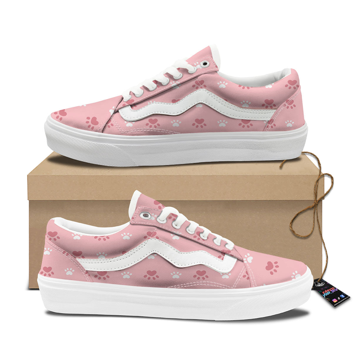 Animal Paw White And Pink Print Pattern Skate Shoes-grizzshop