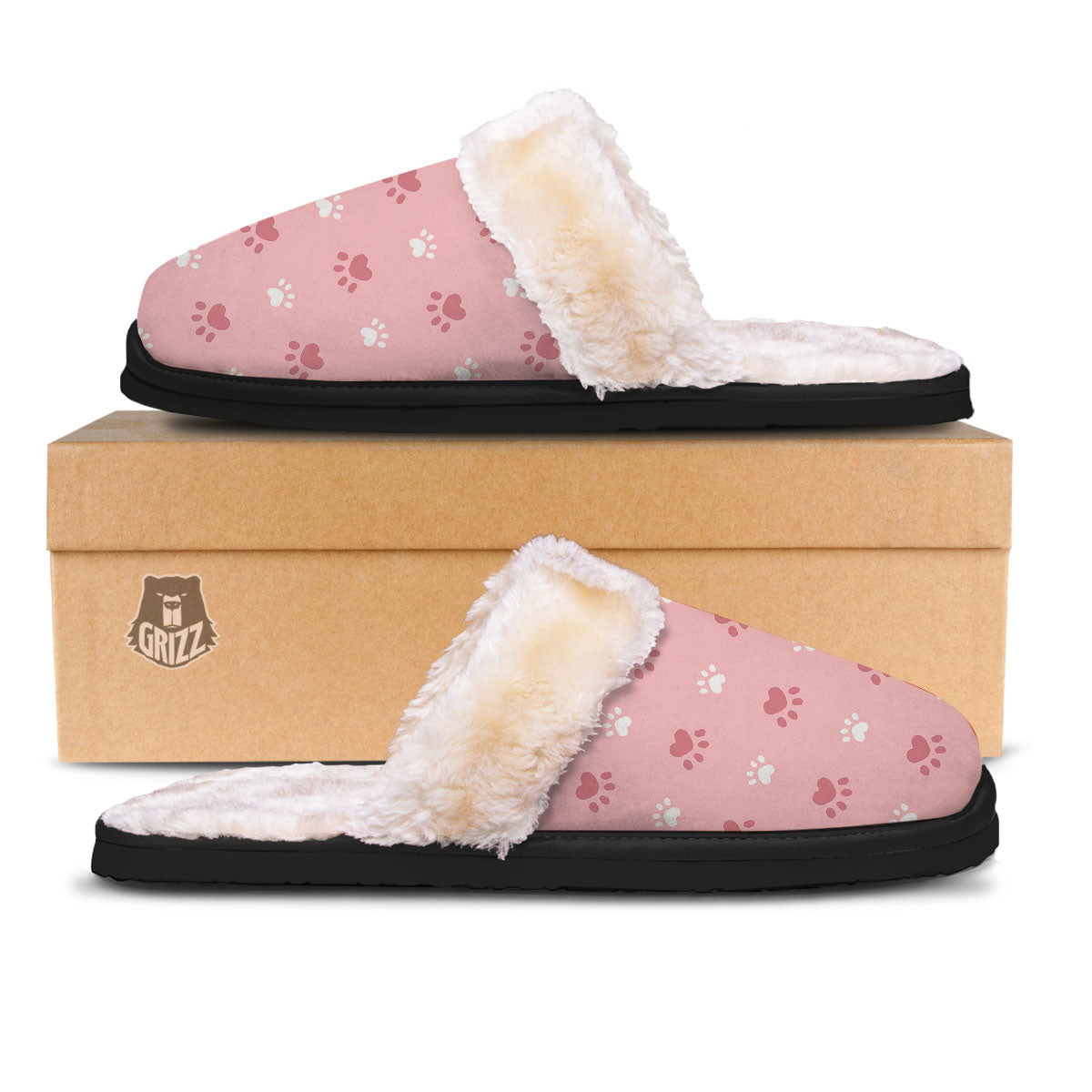 Animal Paw White And Pink Print Pattern Slippers-grizzshop