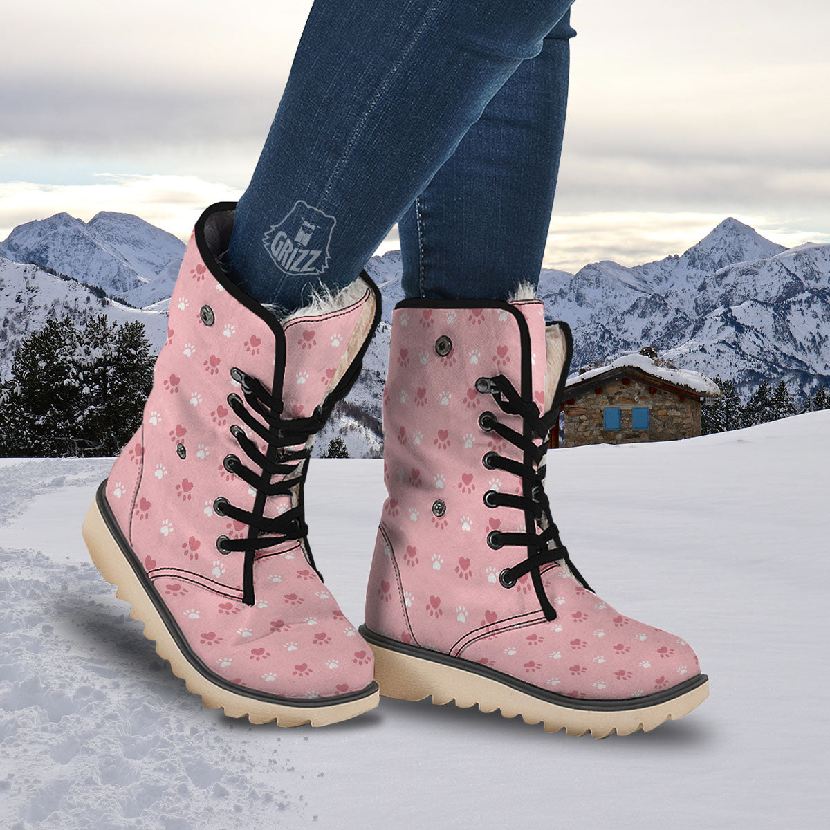 Animal Paw White And Pink Print Pattern Snow Boots-grizzshop