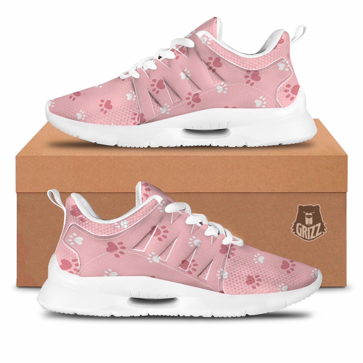 Animal Paw White And Pink Print Pattern Tennis Shoes-grizzshop