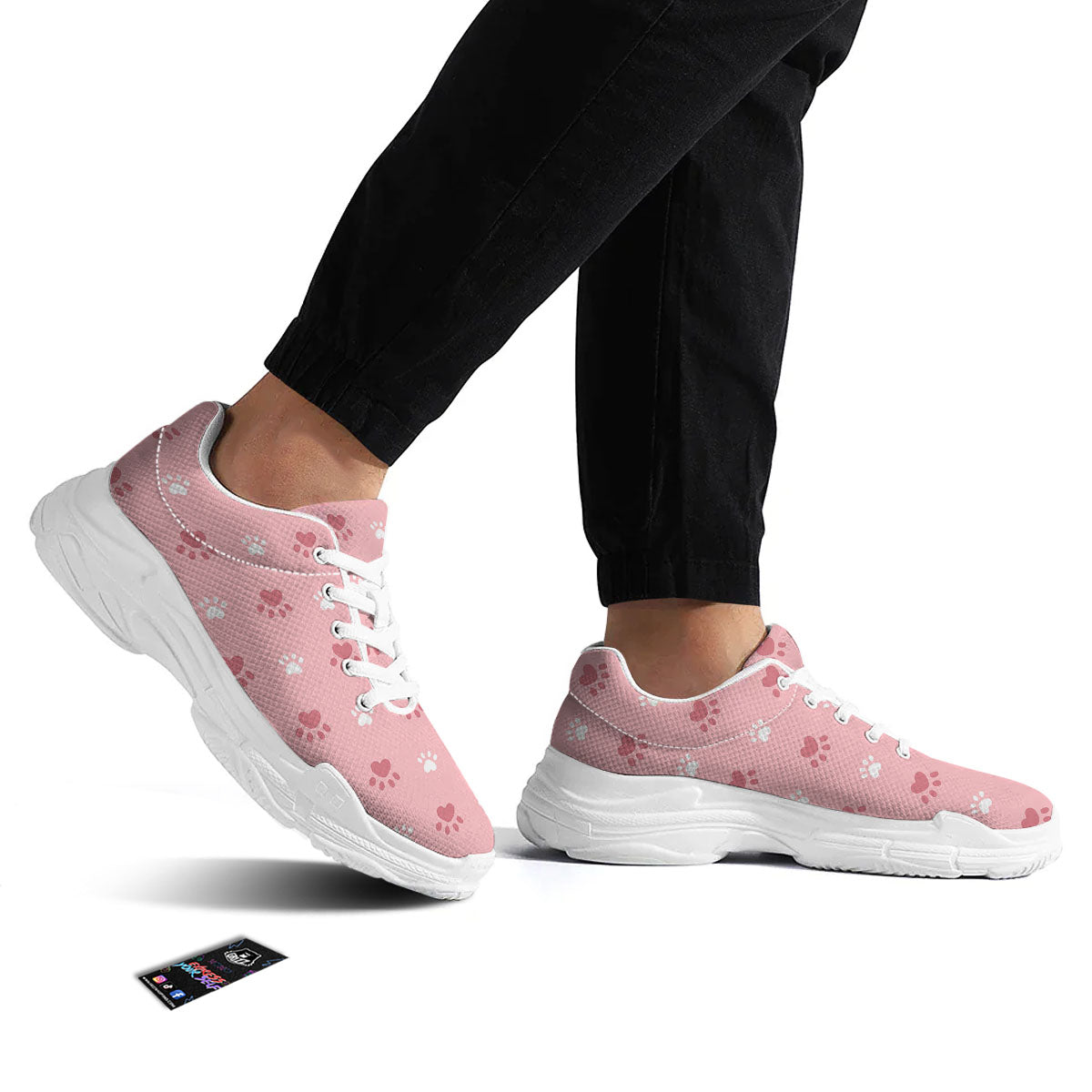 Animal Paw White And Pink Print Pattern White Chunky Shoes-grizzshop